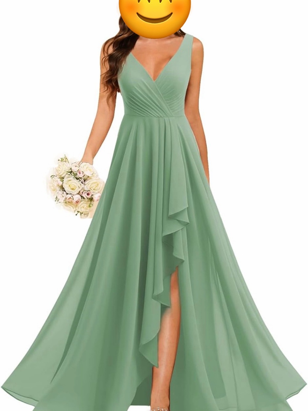 Women’s / Juniors Chiffon V-neck bridesmaid formal dress w/ slit long A- line